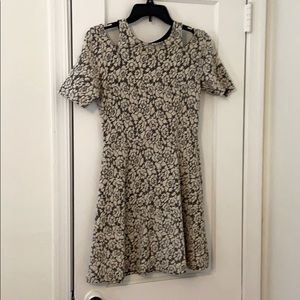 Black and White Floral Cold Shoulder Dress